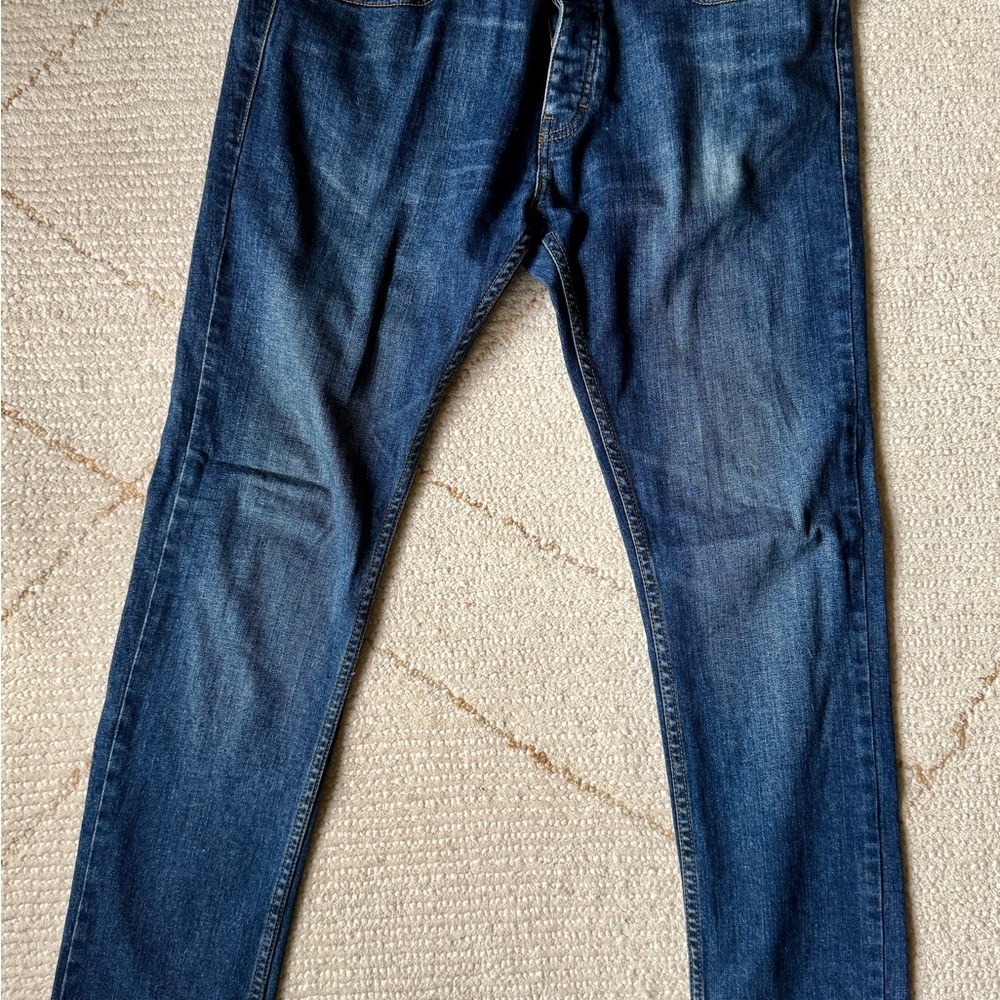 Topman Blue Skinny Jeans with Lived-In Look